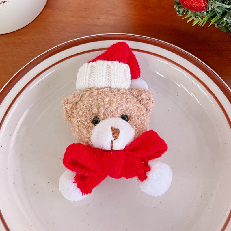 Plush Bear Christmas Brooch