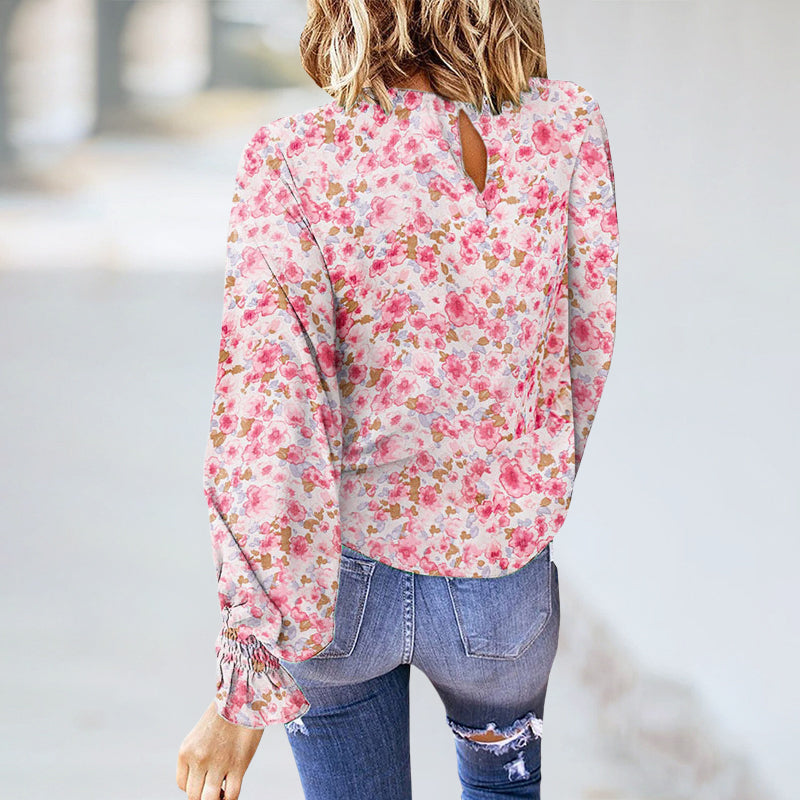 Floral Round Neck Balloon Sleeve T-Shirt