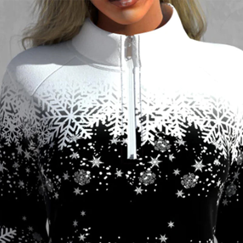 Sweater with Snowflake Print and Zipper
