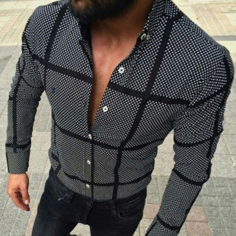 Men's casual black plaid shirt