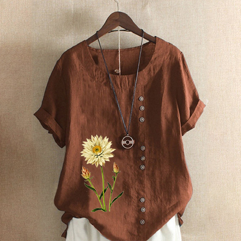 Women's Printed Cotton Linen Loose Casual Shirt