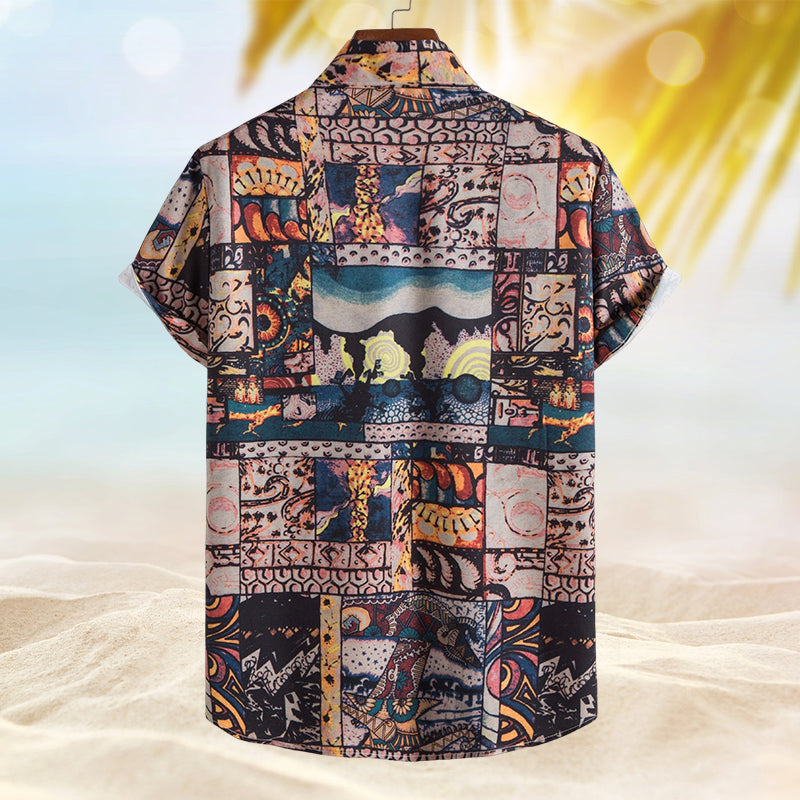 Men Patchwork Print Button Front Shirt