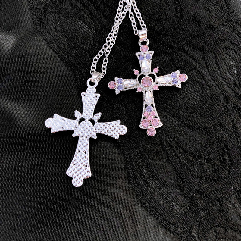Gothic Pink Cross Pendant Necklace