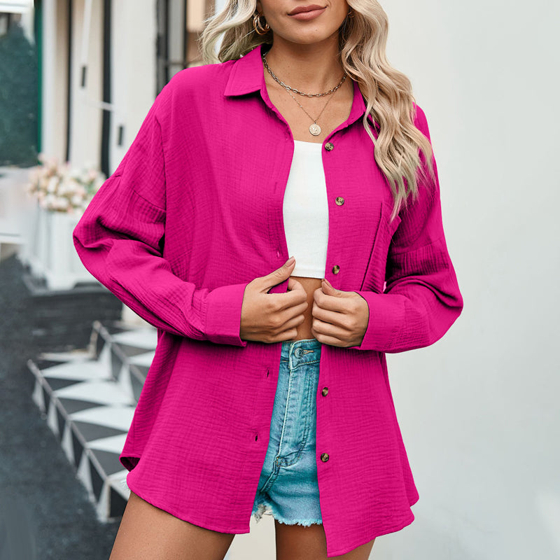 Solid Color Dropped Shoulder Long Sleeve Shirt