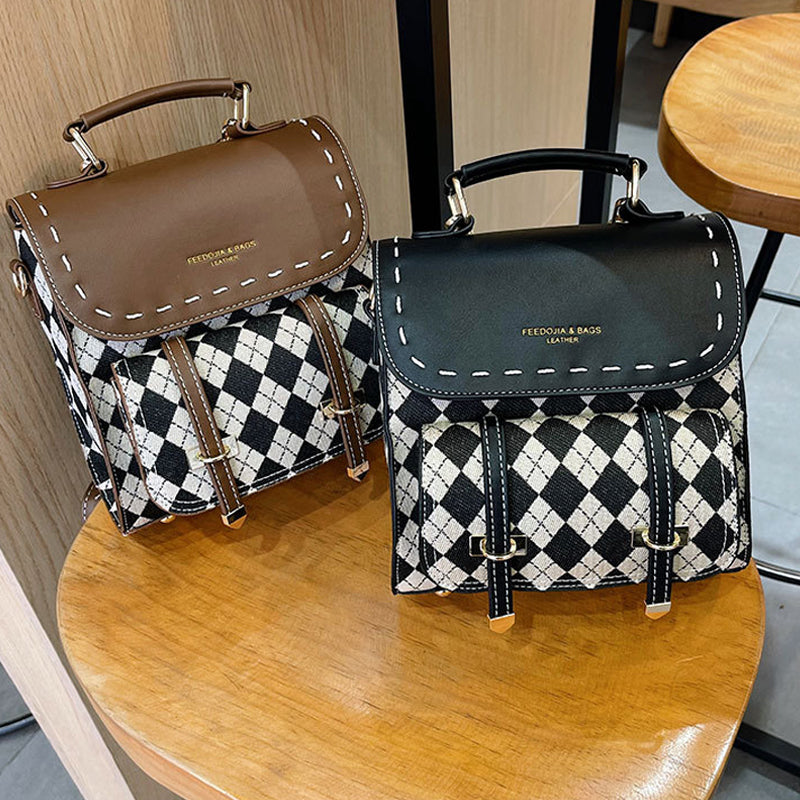 Checkered Pattern Square Backpack