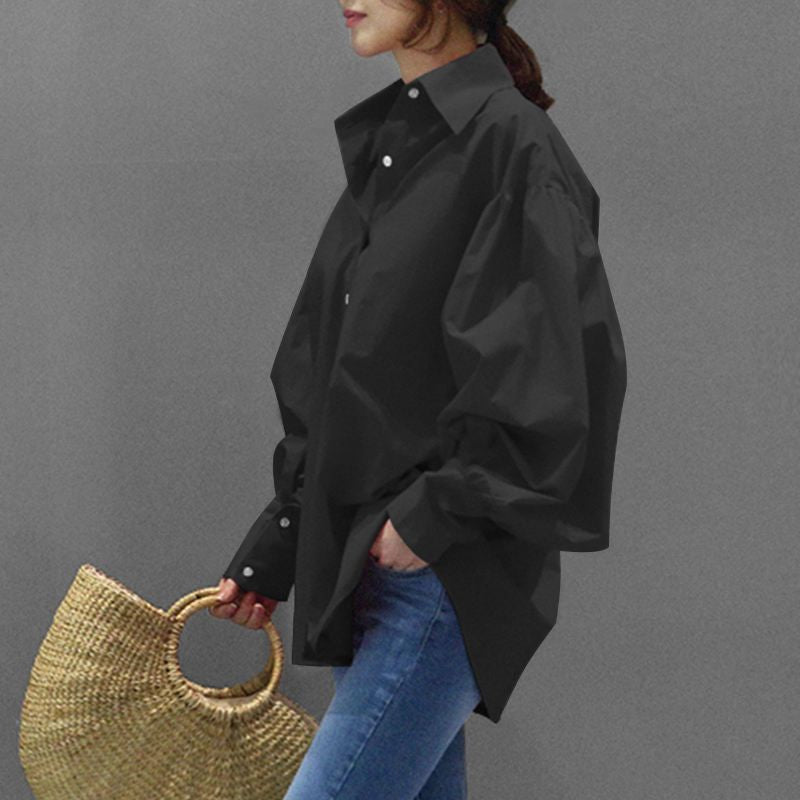 Casual Women's Shirt with Lantern Sleeves