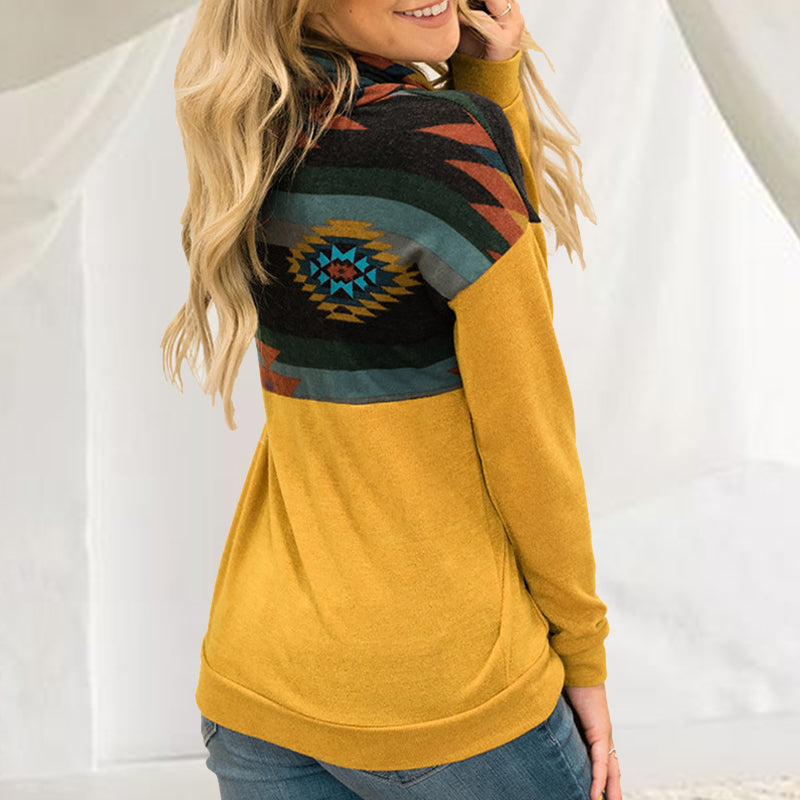 Sun Totem Print Ethnic Turtleneck Hoodie