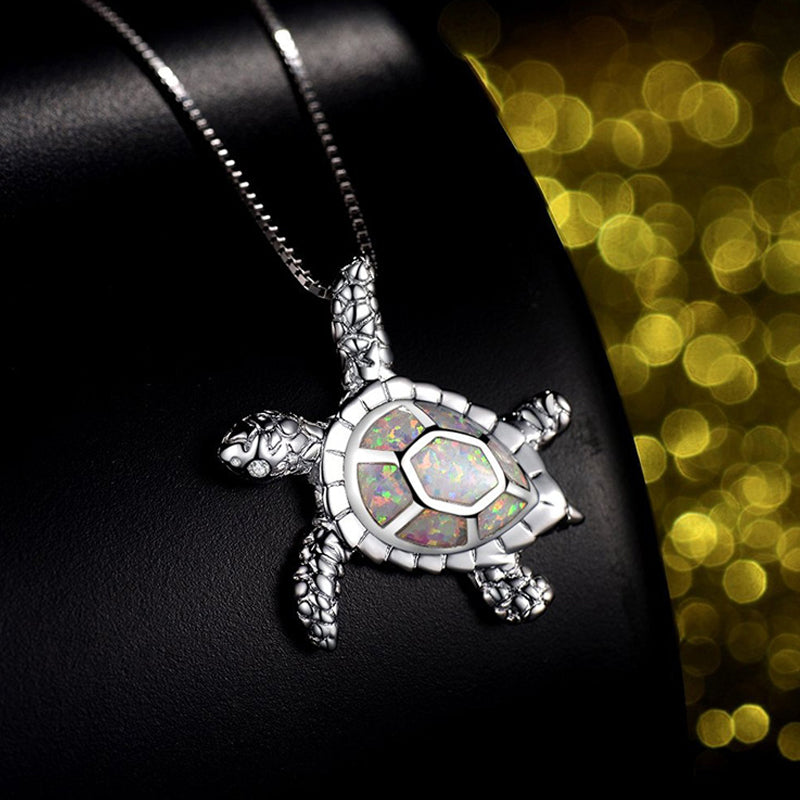 Blue Opal Sea Turtle Necklace