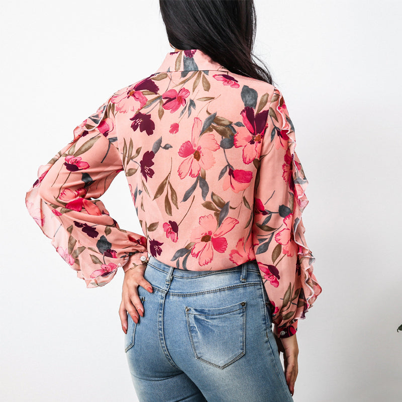 Ruffle Sleeve Chiffon Shirt