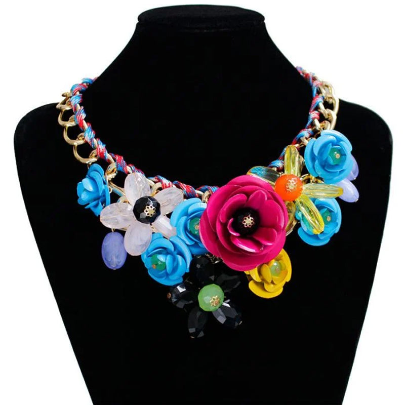 DIY Hand-made Colorful Flower Gemstone Pendant Rope