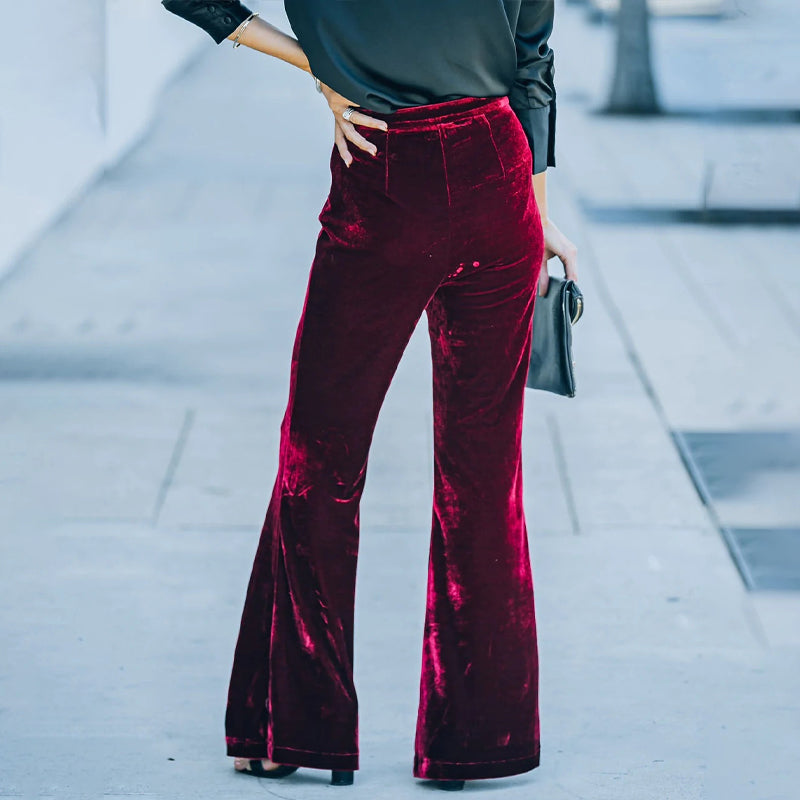 Gold Velvet Micro Flared Trousers