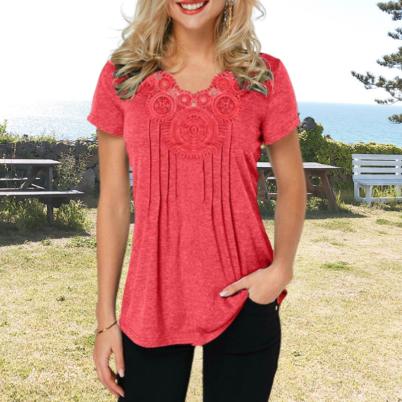 Slim Fit Lace V-Neck T-Shirt