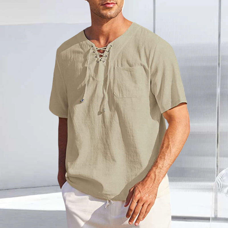 Cotton and Linen Lace-up Shirt