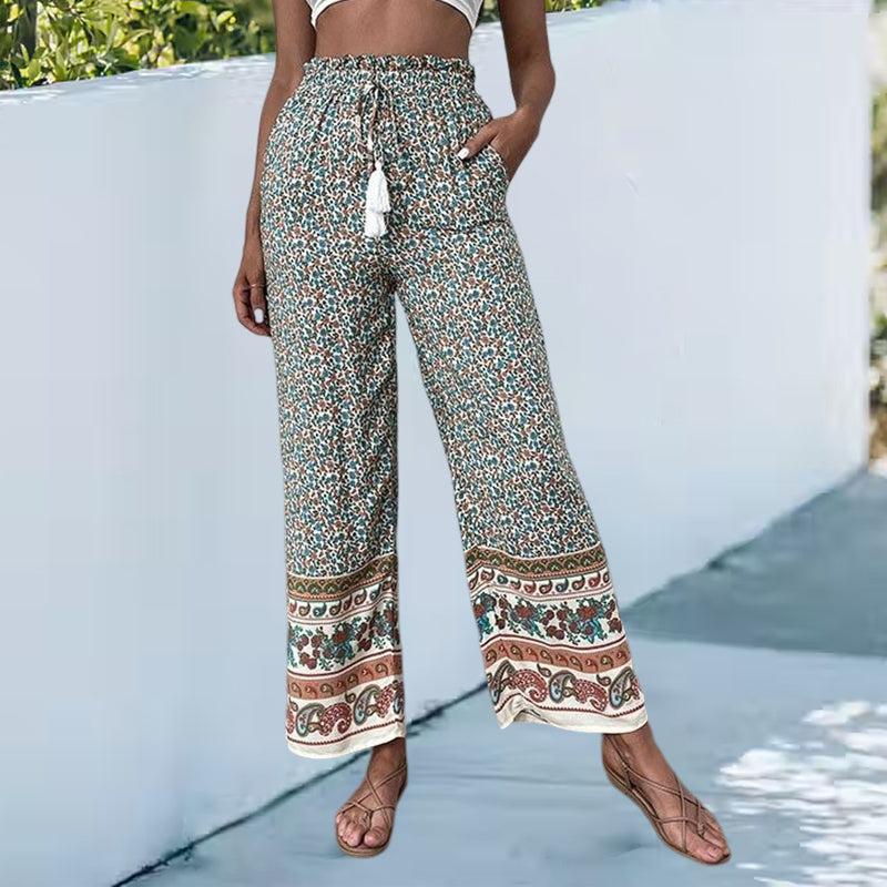 Printed Boho Wide-leg Pants