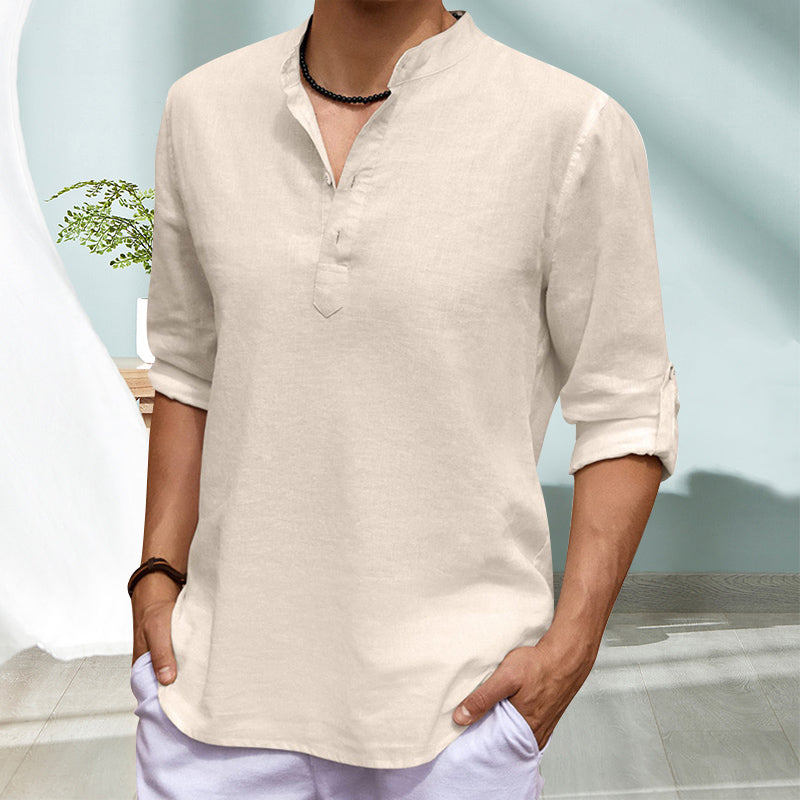 Casual Stand Collar Solid Color Long Sleeve Shirt
