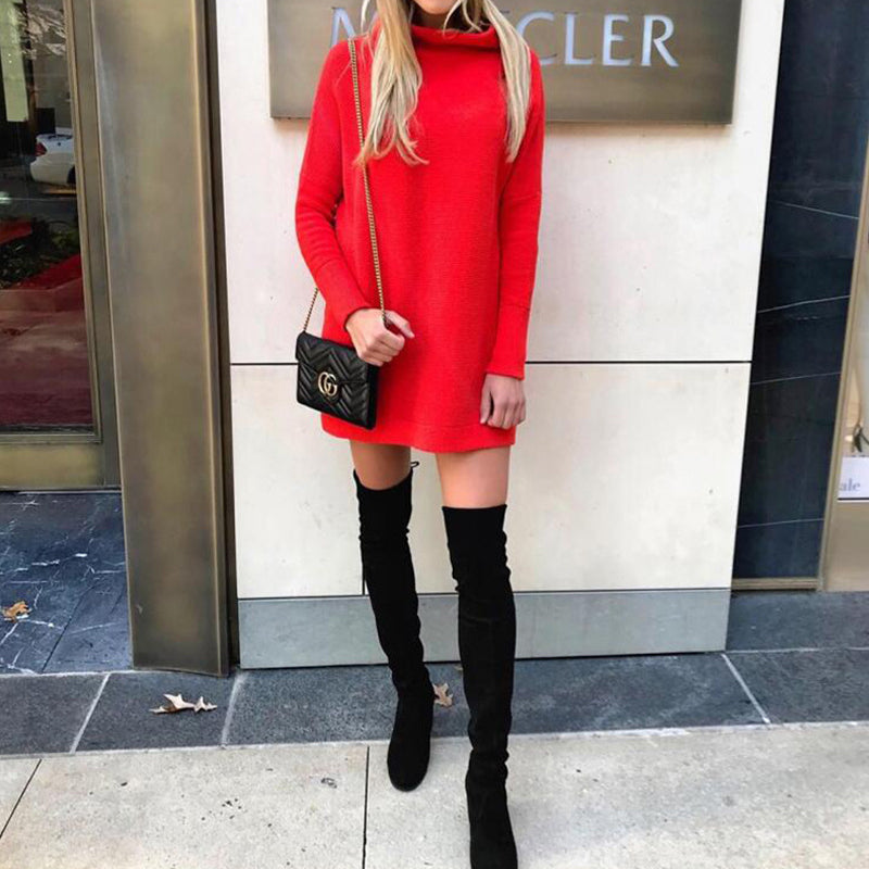 Mid Collar Sweater Dress