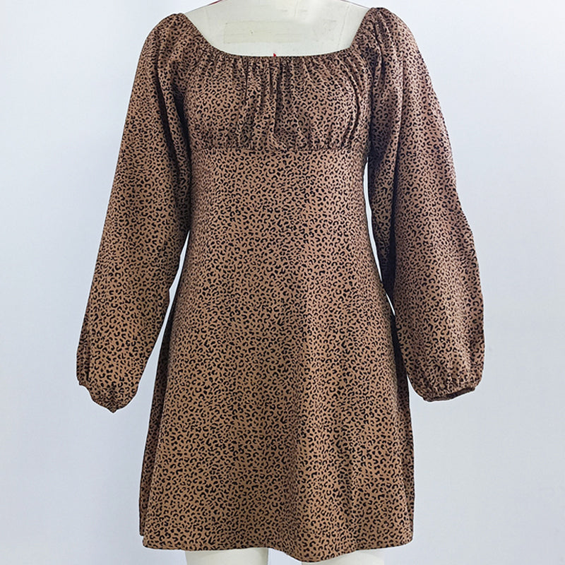 Long Sleeve Leopard Print Dress