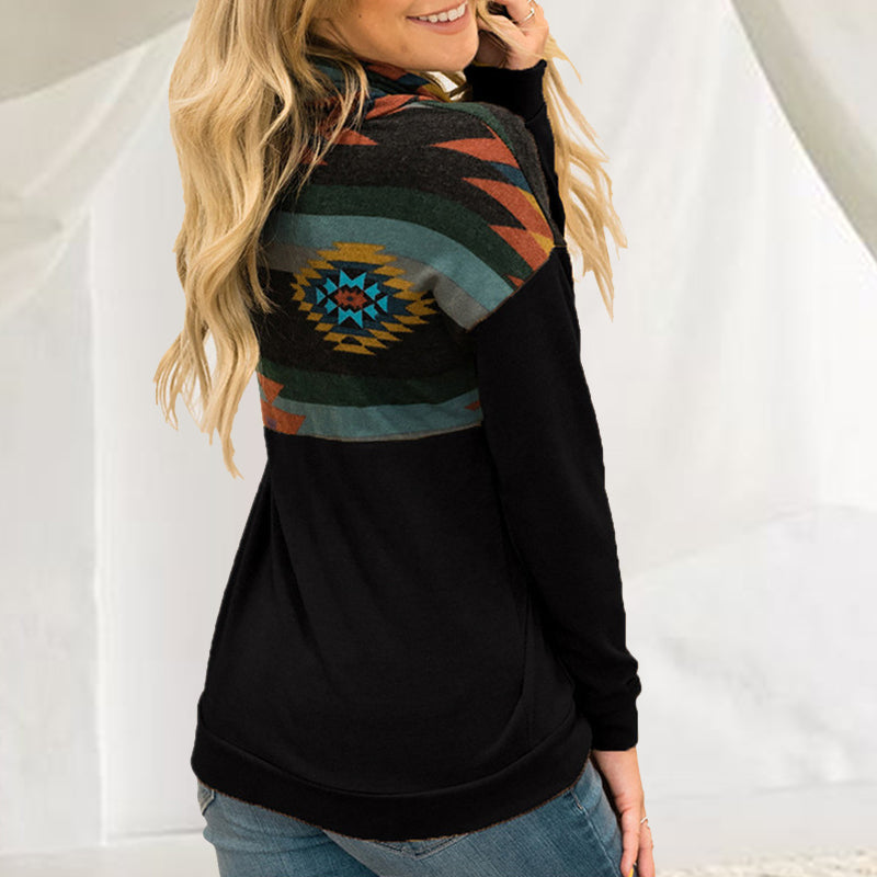 Sun Totem Print Ethnic Turtleneck Hoodie