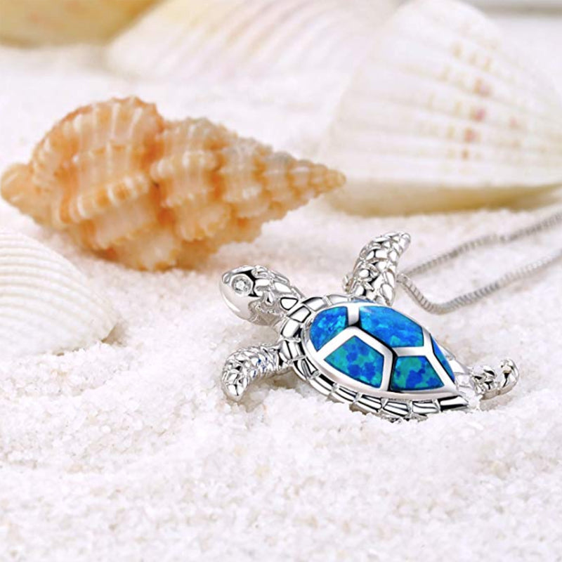 Blue Opal Sea Turtle Necklace