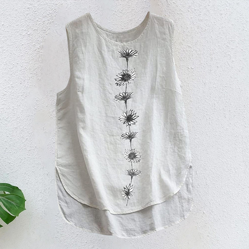 Daisy Sleeveless Cotton and Linen Tank Top