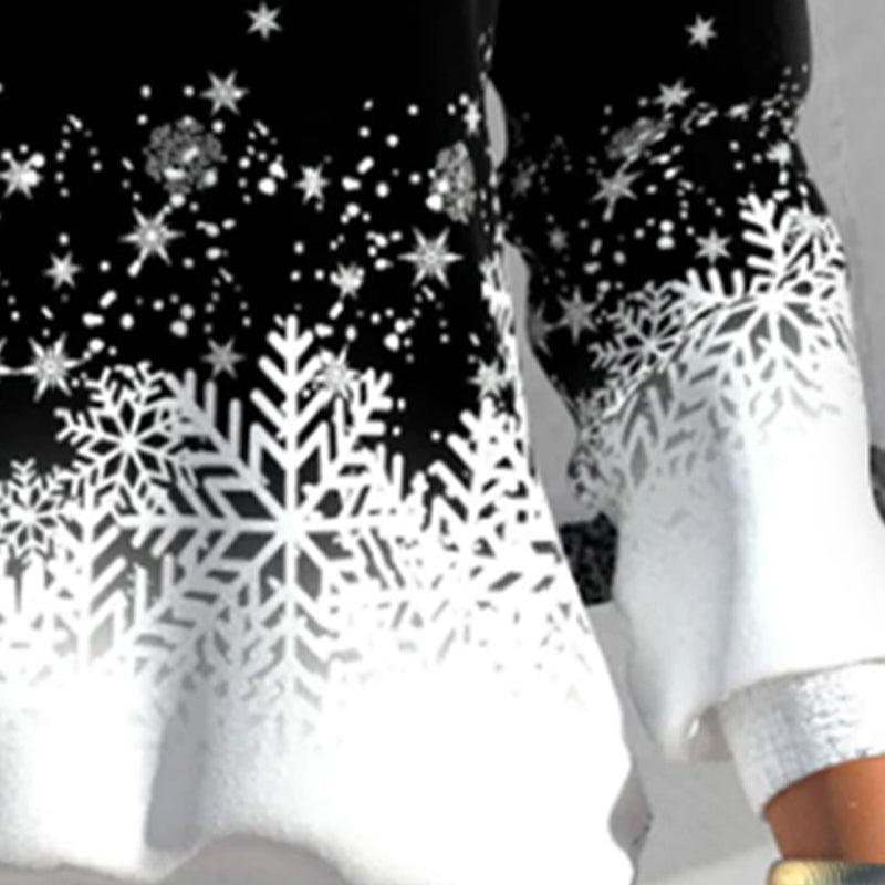 Sweater with Snowflake Print and Zipper
