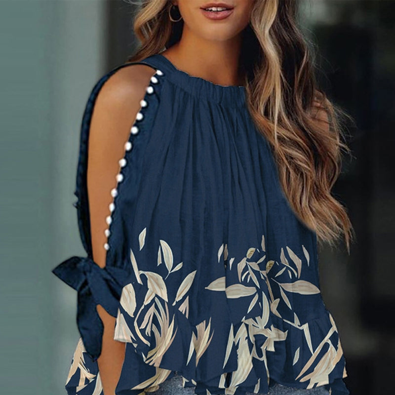 Cold Shoulder Long Split Sleeve Bohemian Top