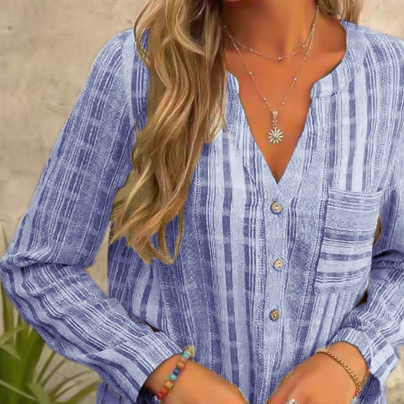 Striped Casual V-Neck Long Sleeve Shirt