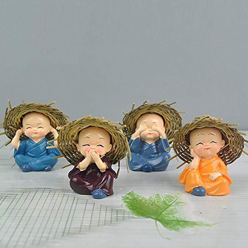 Polyresin Baby Hat Monk Buddha Idols (4pcs)