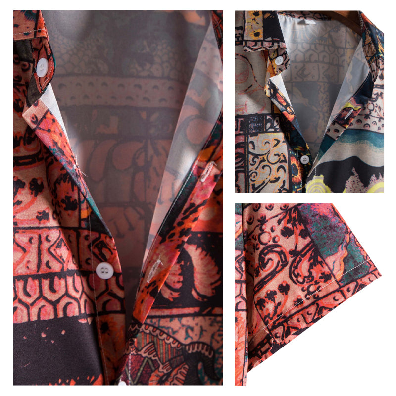 Men Patchwork Print Button Front Shirt
