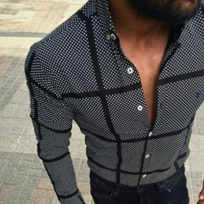 Men's casual black plaid shirt