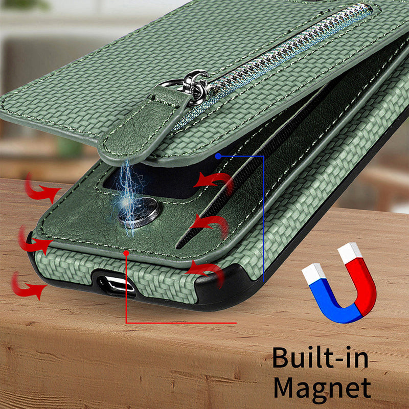 Magnetic Zipper Wallet Cover With Credit Card Holder