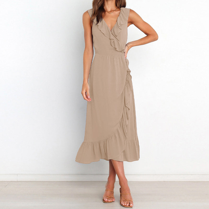 V Neck Ruffle Sleeveless Dress