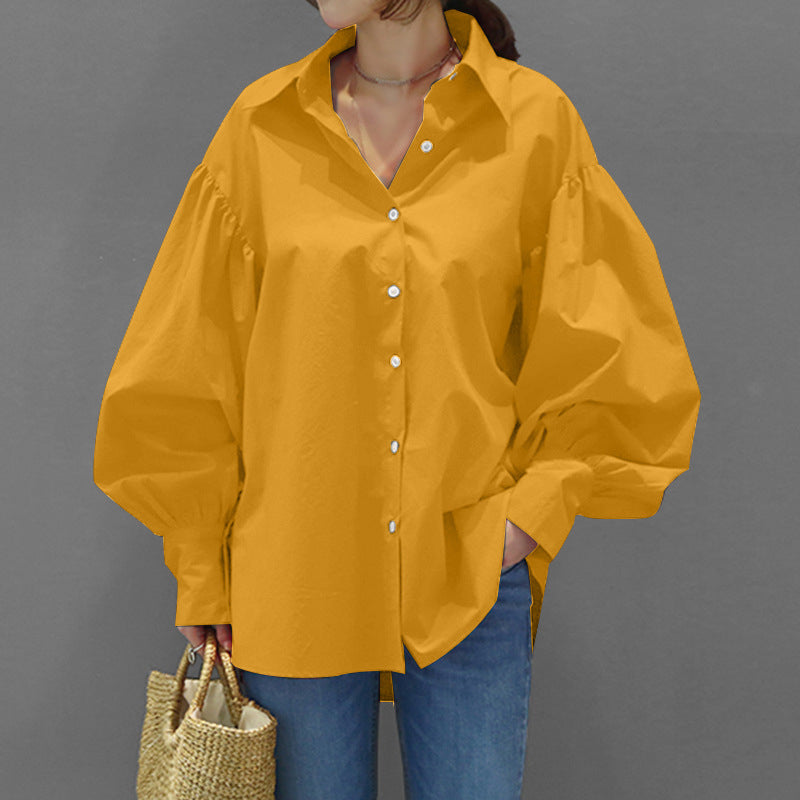 Casual Women's Shirt with Lantern Sleeves