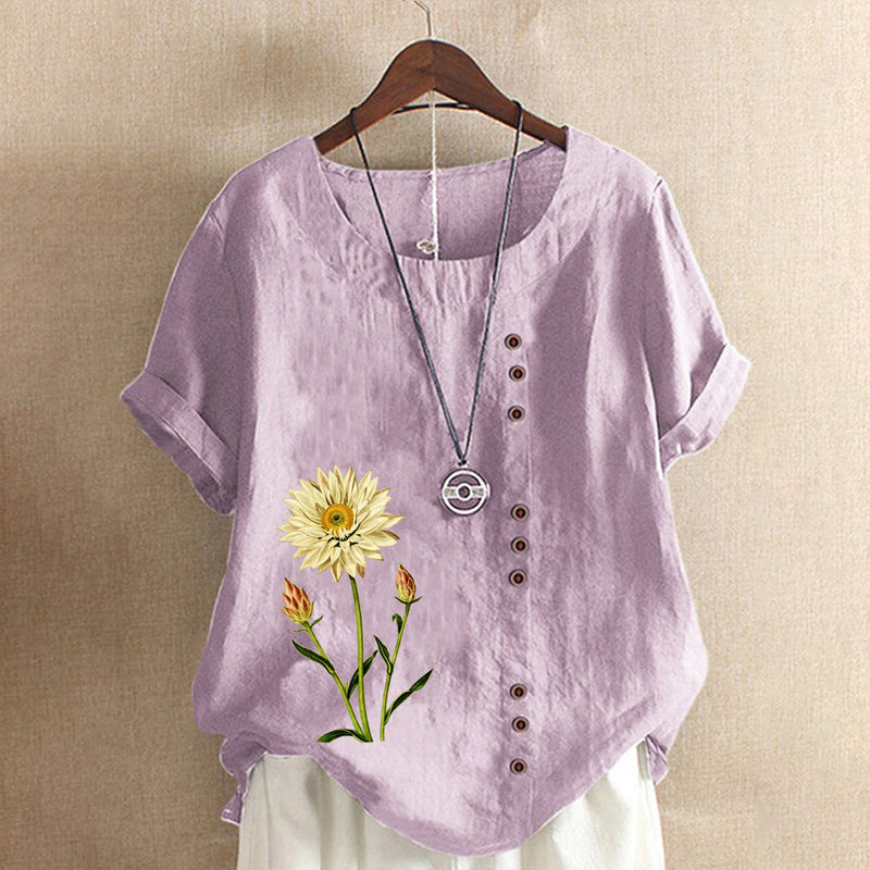 Women's Printed Cotton Linen Loose Casual Shirt