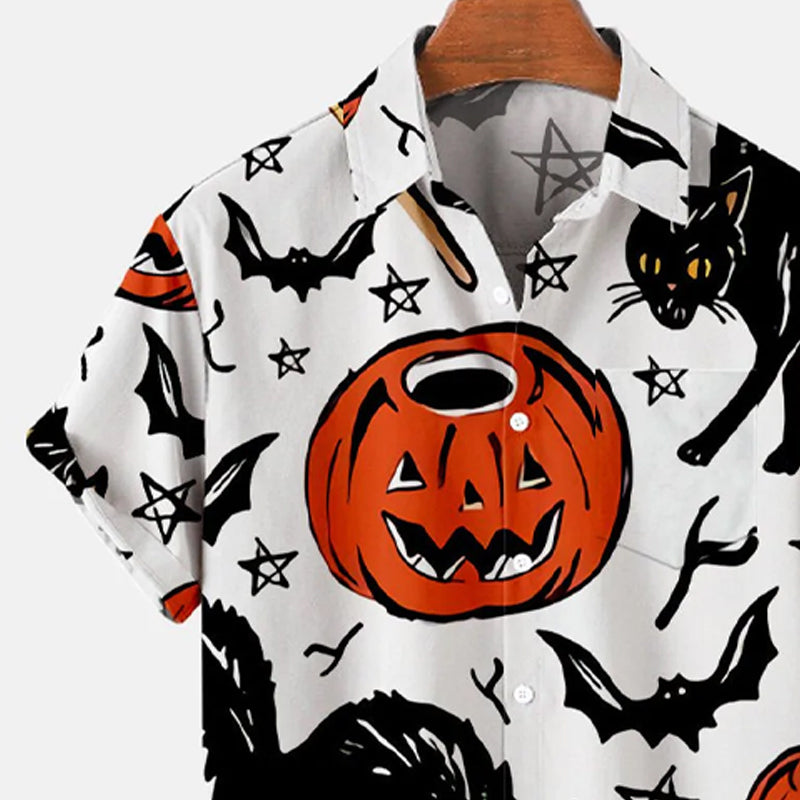 Men's Casual Halloween Cat Pentagram Print Shirt