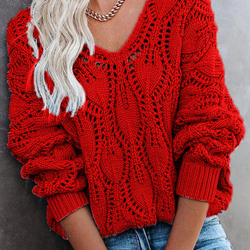 Cutout V-neck Knitted Sweater