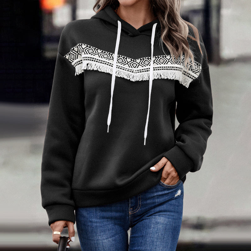 Hooded Appliquéd Lace Lounge Sweatshirt