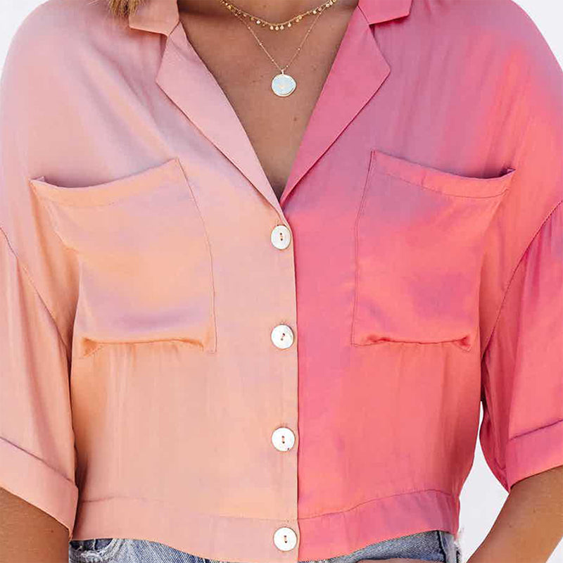 Contrast Mid Sleeve Cardigan Shirt