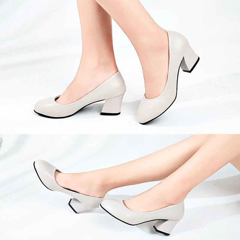 Comfortable Chunky Heel  Leather Shoes