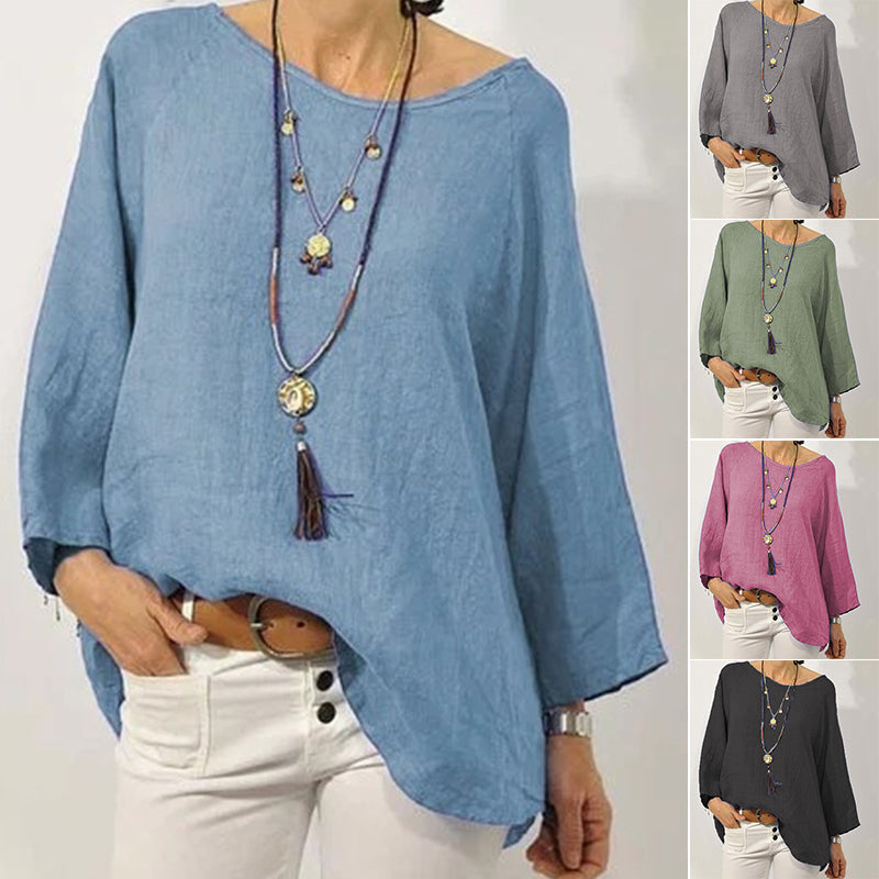 Solid Color Casual Breathable Cotton Linen T-Shirt