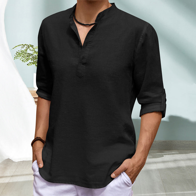 Casual Stand Collar Solid Color Long Sleeve Shirt