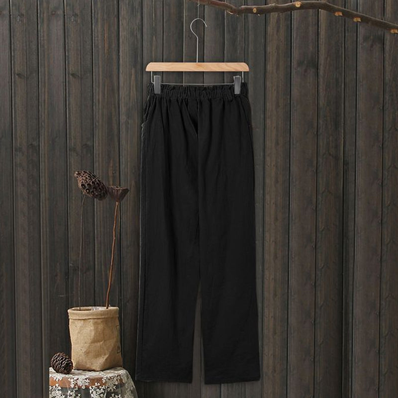 Women's High Waist Casual Cotton Linen Trousers