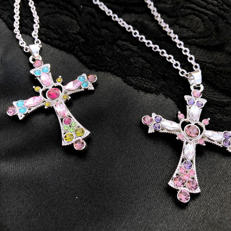 Gothic Pink Cross Pendant Necklace