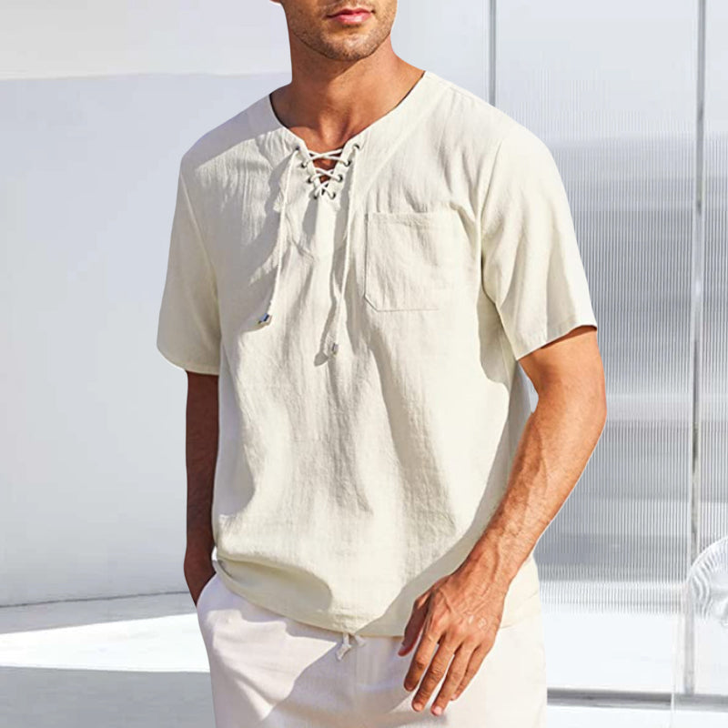 Cotton and Linen Lace-up Shirt