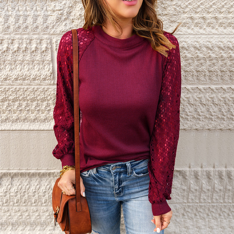 Women's Crew Neck Waffle Grace Panel T-Shirt