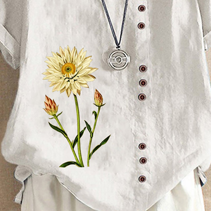 Women's Printed Cotton Linen Loose Casual Shirt