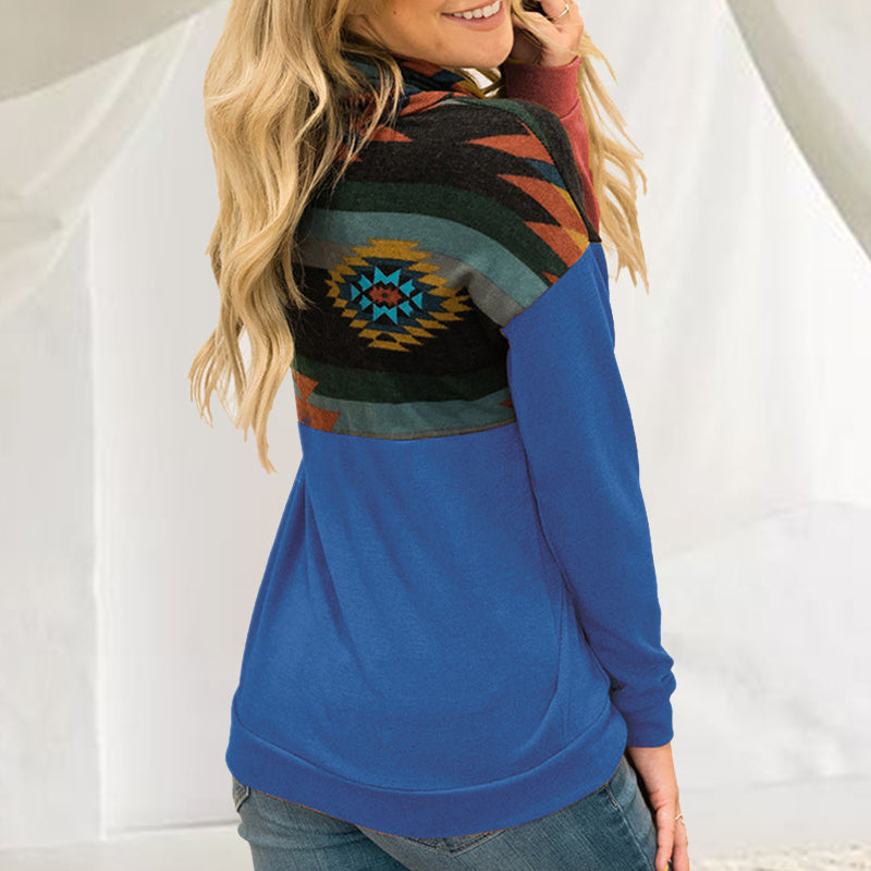 Sun Totem Print Ethnic Turtleneck Hoodie