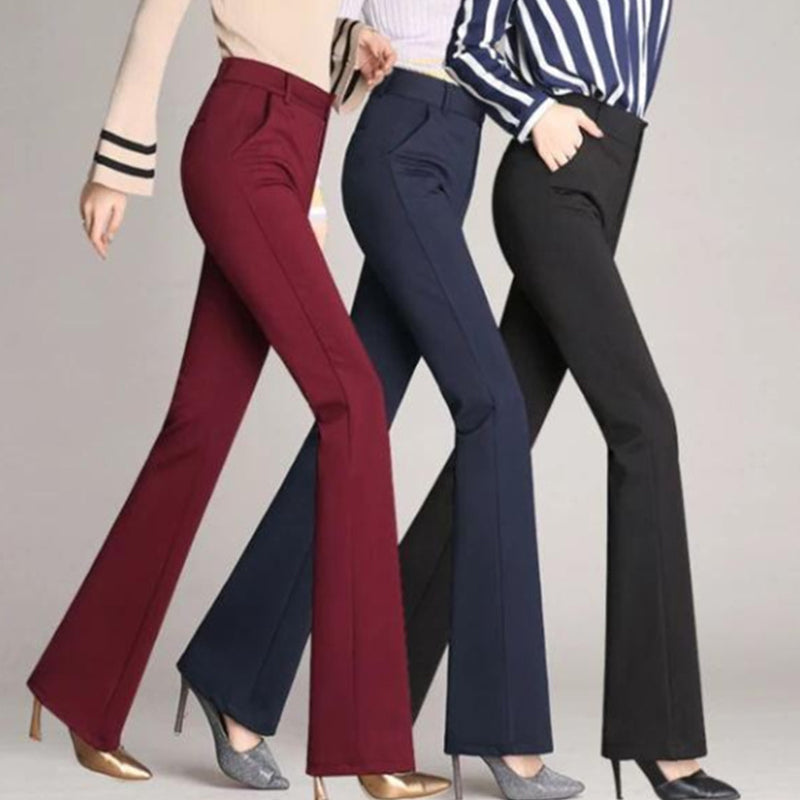 Straight High Waist Solid Flared Pants