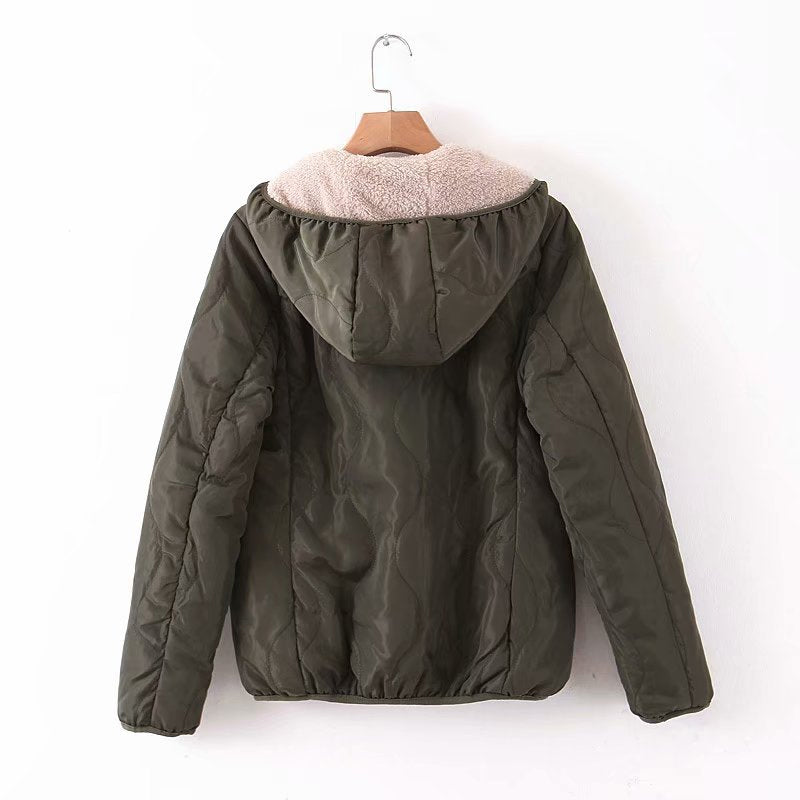 Lightweight Lamb Fleece Wavy Pattern Thermal Padded Coat