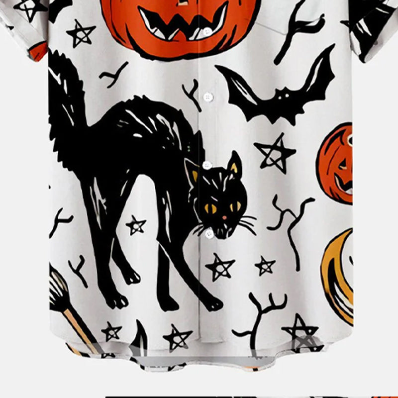 Men's Casual Halloween Cat Pentagram Print Shirt